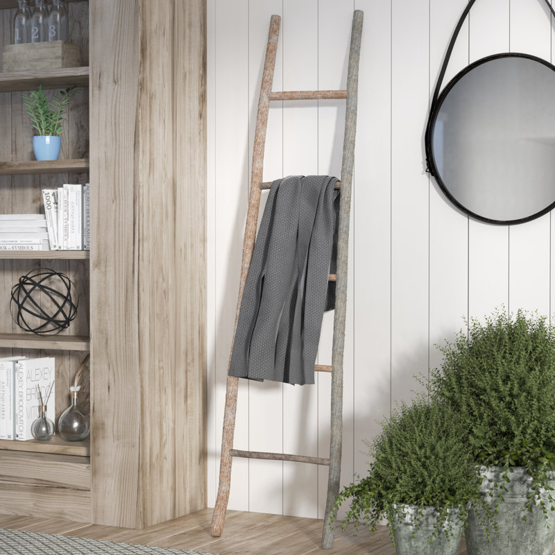 Laurel Foundry Modern Farmhouse Wood White Washed 5.5 ft Blanket Ladder